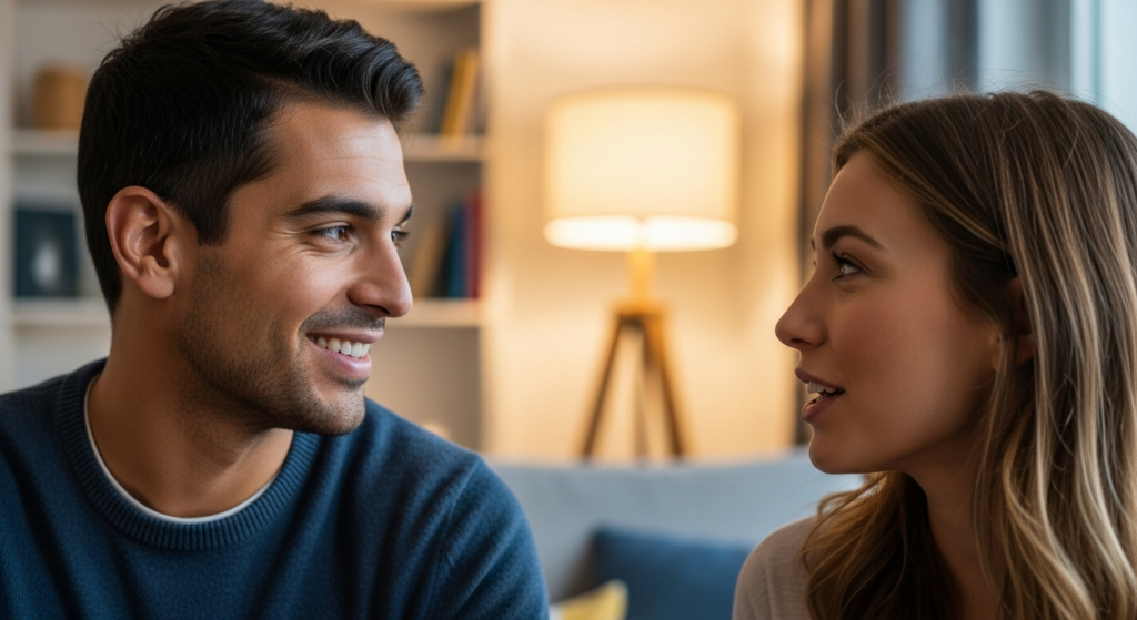 couple look to each other